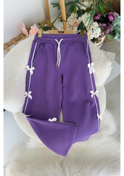 Fiyonk Detaylı Kışlık Kız Çocuk tek alt - Mor