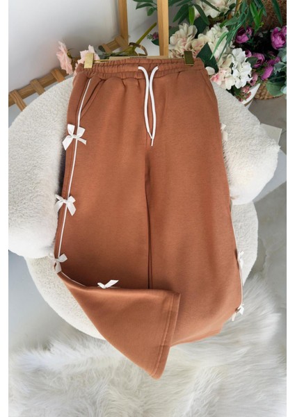 Fiyonk Detaylı Kışlık Kız Çocuk tek alt - Kahverengi