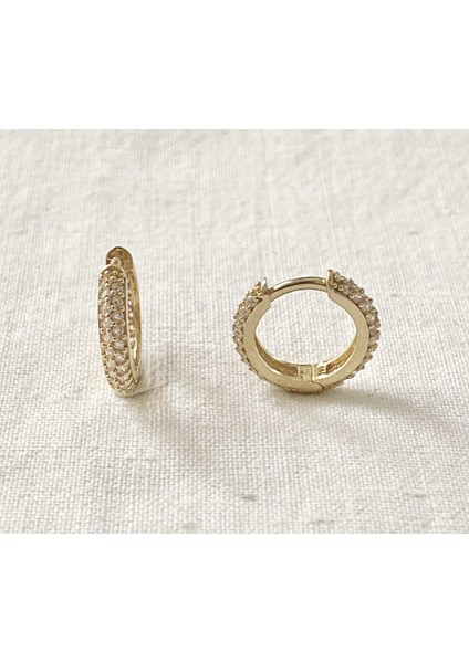 Çift Taraflı Taşlı Halka Altın Küpe indirimleri