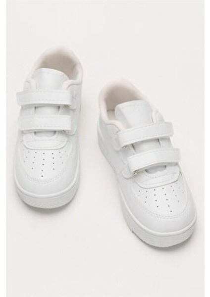 Çocuk Sneaker Spor Ayakkabı Beyaz Suni Deri Düz Taban Erkek Çocuklar İçin