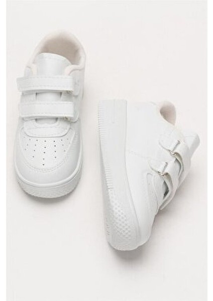 Çocuk Sneaker Spor Ayakkabı Beyaz Suni Deri Düz Taban Erkek Çocuklar İçin