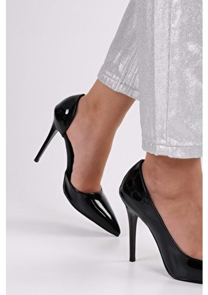 Kadın Stiletto Siyah Rugan Deri Yüksek Topuklu Konforlu Ayakkabı fırsatları