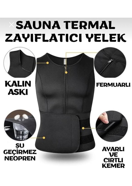 Vücut Şekillendirici Termoform Yelek Terleme Bel Sırt Karın Spor Korsesi Fermuarlı Sauna Yelek M-L-XL Beden uyumlu