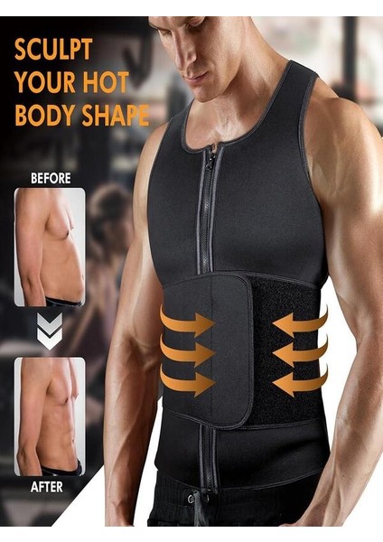 Vücut Şekillendirici Termoform Yelek Terleme Bel Sırt Karın Spor Korsesi Fermuarlı Sauna Yelek M-L-XL Beden uyumlu