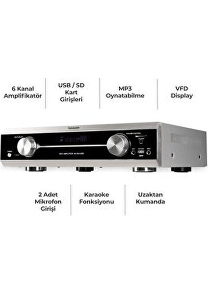Av-304 USB 6 Kanal Ev Anfisi VFD Ekranlı Karaoke Fonksiyonu ile