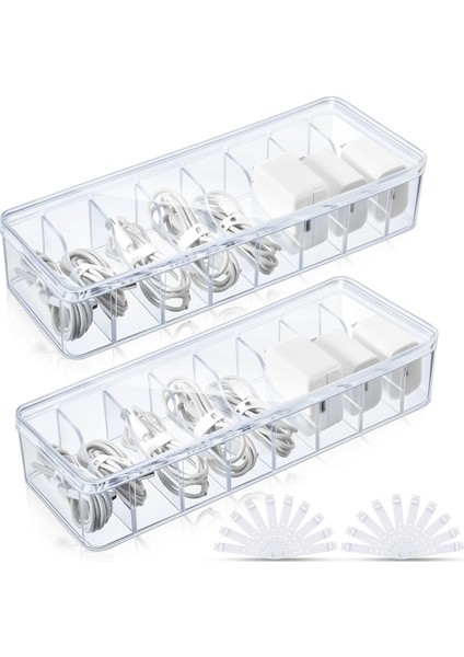 2 Adet Kablo Bağları ile Kablo Depolama Kutusu, Kapaklı Kordon Depolama Kutusu, Ev Ofis Masası Organizatörleri Için Organizatör (Yurt Dışından)