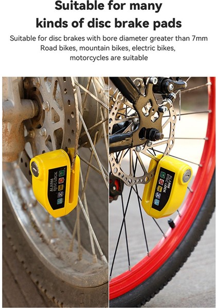 Elektrikli Motosiklet Scooter (Sarı) Için Bisiklet Disk Fren Kilidi Alarm Bisiklet Güvenlik Sistemi Aksesuarları (Yurt Dışından)