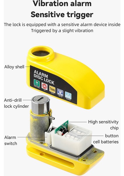 Elektrikli Motosiklet Scooter (Sarı) Için Bisiklet Disk Fren Kilidi Alarm Bisiklet Güvenlik Sistemi Aksesuarları (Yurt Dışından) indirimleri