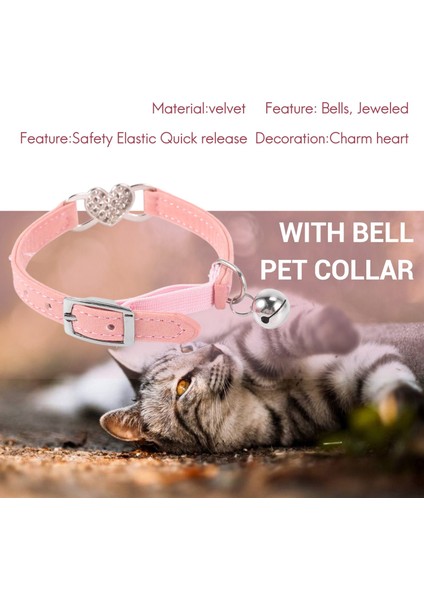 Yumuşak Velvet Malzeme Yakalamalı Pet Ürünü ile Heart Charm ve Bell Cat Yakası Güvenliği Elastik Ayarlanabilir (Yurt Dışından) indirimleri