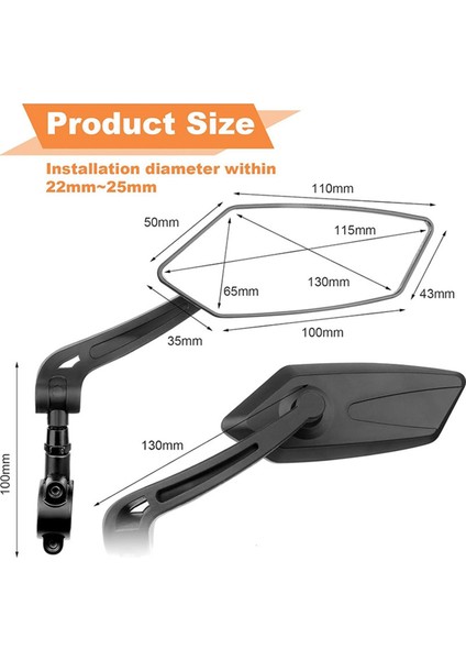 Bisiklet Dikiz Aynası, 360 Derece Dönme Ayarı, Bisikletler ve Elektrikli Araçlar Için Uygun (Yurt Dışından) fırsatları