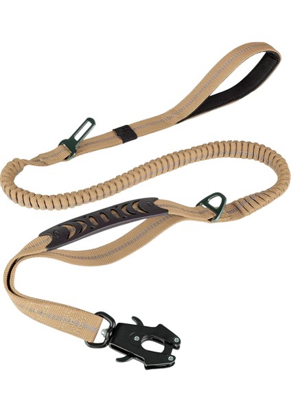 Köpek Tasma Ağır Hizmet, 4-6ft Şok Emici Bungee Köpek Tasması+2 Yastıklı Sap, Metal Karabin Klibi, Araba Emniyet Kemeri Khaki (Yurt Dışından)
