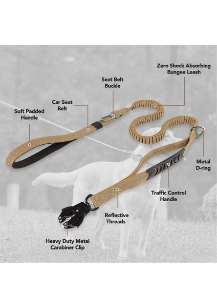 Köpek Tasma Ağır Hizmet, 4-6ft Şok Emici Bungee Köpek Tasması+2 Yastıklı Sap, Metal Karabin Klibi, Araba Emniyet Kemeri Khaki (Yurt Dışından) indirimleri