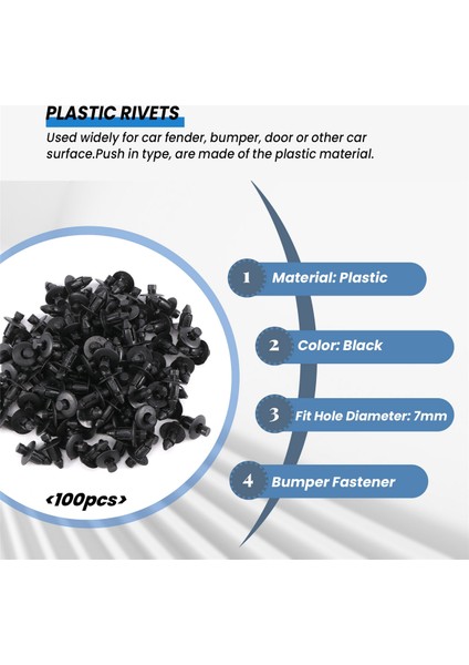 7mm Delikli Plastik Perçinler Bağlantı Elemanı Otomatik Araba Çamurluk Tampon Itme Klipleri 100 Adet (Yurt Dışından) indirimleri