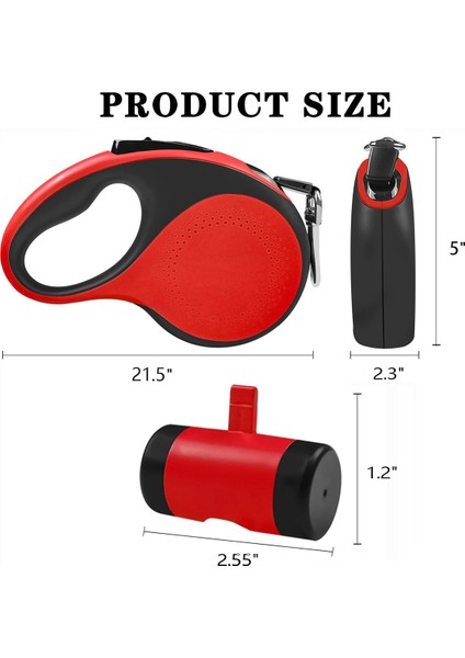 Atık Torbası Dağıtıcı ve El Feneri ile Geri Çekilebilir Köpek Tasması, 110LBS Kırmızı&#39;ya Kadar Küçük Orta Köpek Için 26FT Köpek Tasması (Yurt Dışından) modelleri