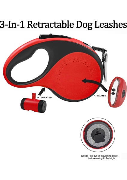 Atık Torbası Dağıtıcı ve El Feneri ile Geri Çekilebilir Köpek Tasması, 110LBS Kırmızı&#39;ya Kadar Küçük Orta Köpek Için 26FT Köpek Tasması (Yurt Dışından) fırsatları