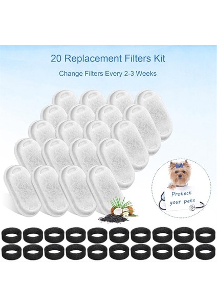 Kedi Çeşme Filtresi 64OZ/2L ve 108/3.2L Paslanmaz Çelik Pet Çeşmesi Yedek Filtreleri, 20 Filtre 20 Sünger (Yurt Dışından) indirimleri