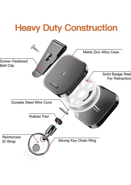 2 Paket Ağır Dermi Metal Geri Çekilebilir Rozet Sahipleri Karabaşık Anahtar Kemeri Kemer Rozeti Makaraları Klips Anahtar Yüzük Kimlik Kartı Tutucu (Yurt Dışından) modelleri
