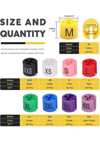 290 Pcs Snap Perakende Giysileri Askı Boyut Işaretleri Giysi Etiketleri Xxs - 4xl Boyutu Kodlama Renkli Bölücüler Askı Işaret Tokası (Yurt Dışından) indirimleri