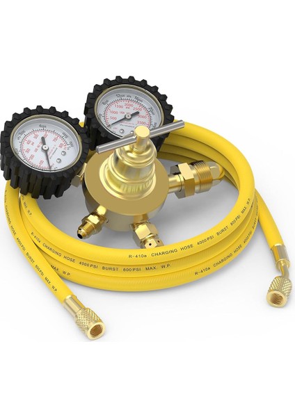 Azot Regülatörü+Hortum, 0-800 Psi ve 0-4000PSI Çıkış Basıncı, CGA580 Giriş Bağlantısı ve 1/4in Erkek Parlama Montajı (Yurt Dışından)