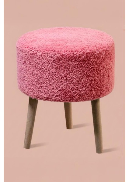 3 Ayaklı Mini Puf - Pembe Teddy Peluş Kumaşlı Mini Tabure fiyatları