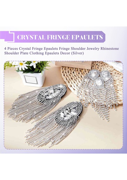 4 Adet Kristal Saçak Epaulets Saçak Omuz Takılar Rhinestone Omuz Tabağı Giyim Epaulets Dekor, (Gümüş) (Yurt Dışından) fırsatları