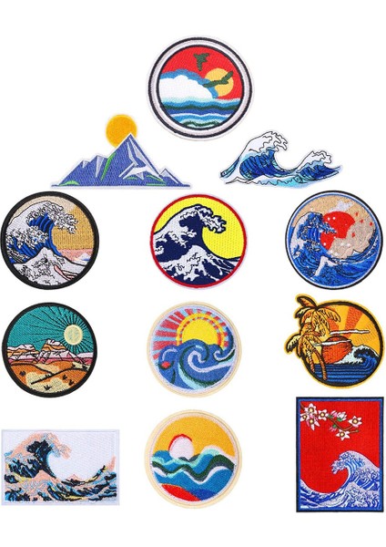 12PC Dalga Kapalı Kanagawa Patch Işlemeli Aplike Rozeti Demir, Dekorasyon ve Dıy Kıyafetleri Için Amblemde Dikişte (Yurt Dışından)