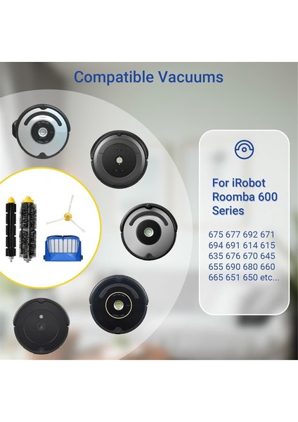 Irobot Roomba 600 Serisi 694, 692, 690, 695, 680, 660, 665, 651, 650, 620 Elektrikli Süpürge Parçaları Ana Yan Fırça Hepa Filtresi (Yurt Dışından) modelleri