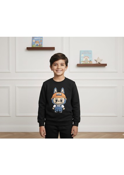 Erkek Çocuk Labubu Baskılı Siyah Eşofman Takımı fiyatları