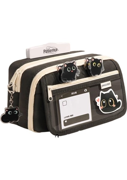 2025 Popüler Dokuz Katmanlı Küçük Siyah Kedi Kalem Çantası, Yüksek Görünümlü Ortaokul ve Lise Öğrencileri Için Kalem Çantası, Yeni Çok Katmanlı Kalem Çantası Hediye Hatıra (Yurt Dışından)