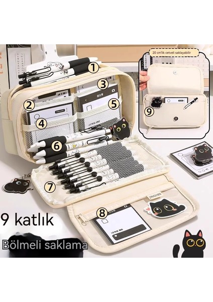 2025 Popüler Dokuz Katmanlı Küçük Siyah Kedi Kalem Çantası, Yüksek Görünümlü Ortaokul ve Lise Öğrencileri Için Kalem Çantası, Yeni Çok Katmanlı Kalem Çantası Hediye Hatıra (Yurt Dışından) fiyatları