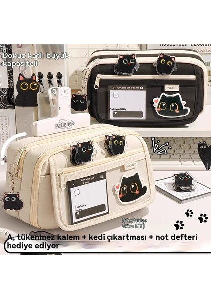 2025 Popüler Dokuz Katmanlı Küçük Siyah Kedi Kalem Çantası, Yüksek Görünümlü Ortaokul ve Lise Öğrencileri Için Kalem Çantası, Yeni Çok Katmanlı Kalem Çantası Hediye Hatıra (Yurt Dışından) modelleri