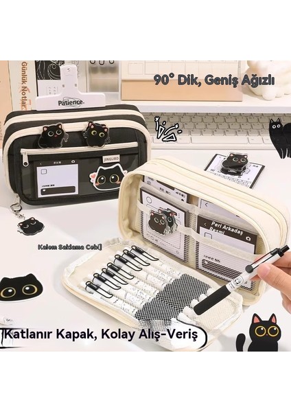 2025 Popüler Dokuz Katmanlı Küçük Siyah Kedi Kalem Çantası, Yüksek Görünümlü Ortaokul ve Lise Öğrencileri Için Kalem Çantası, Yeni Çok Katmanlı Kalem Çantası Hediye Hatıra (Yurt Dışından) fırsatları