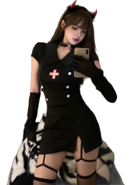 Yeni Cadılar Bayramı Küçük Şeytan Hemşire Üniforma Takımı Saf Arzu Hizmetçi Cos Kostümü Internet Ünlü Sıcak Kız Kostümü Doktor Cosplay (Yurt Dışından)