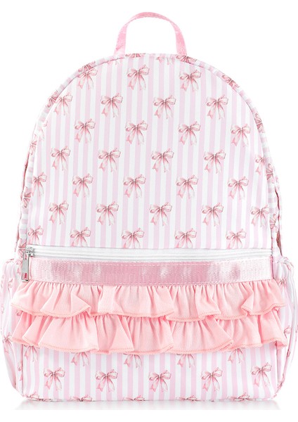 Yeni Sevimli Yay Çiçek Sırt Çantası Sevimli Pembe Ruffle Dekorasyonlu Büyük Kapasiteli Taşınabilir Öğrenci Sırt Çantası (Yurt Dışından)