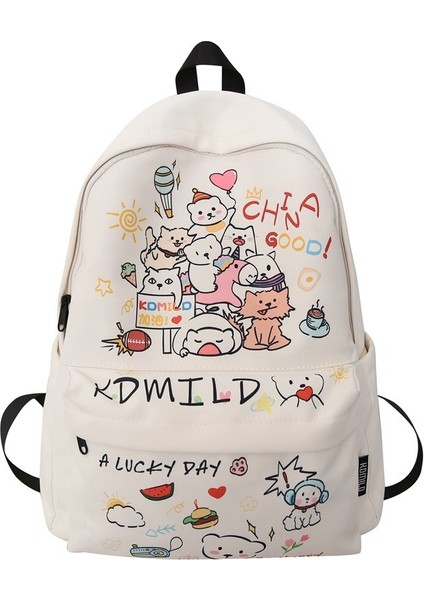 Yeni Sevimli Grafiti Baskılı Kişiselleştirilmiş Okul Çantası Kadın Ortaokul ve Lise Öğrenci Çantası Büyük Kapasiteli Bilgisayar Seyahat Hafif (Yurt Dışından)