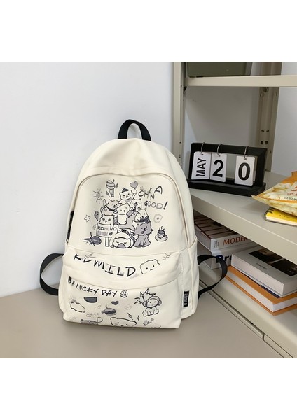 Yeni Sevimli Grafiti Baskılı Kişiselleştirilmiş Okul Çantası Kadın Ortaokul ve Lise Öğrenci Çantası Büyük Kapasiteli Bilgisayar Seyahat Hafif (Yurt Dışından)