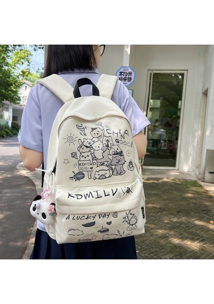 Yeni Sevimli Grafiti Baskılı Kişiselleştirilmiş Okul Çantası Kadın Ortaokul ve Lise Öğrenci Çantası Büyük Kapasiteli Bilgisayar Seyahat Hafif (Yurt Dışından) modelleri