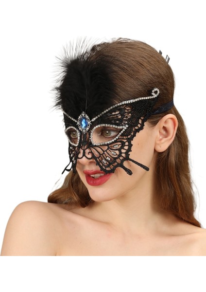 Yeni Cadılar Bayramı Siyah Maskeli Yarım Yüz Maske Kadın Aksesuarları Sınır Ötesi Siyah Dantel Tüy Kolye Şekil Takı (Yurt Dışından)