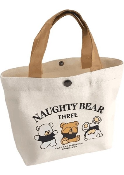 Yeni Ayı Kanvas Çanta Kız Öğrenci Taşınabilir Iş Küçük El Öğle Yemeği Çantası El Çantası Kanvas Çanta Hediye Çantası (Yurt Dışından)