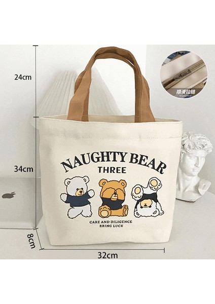 Yeni Ayı Kanvas Çanta Kız Öğrenci Taşınabilir Iş Küçük El Öğle Yemeği Çantası El Çantası Kanvas Çanta Hediye Çantası (Yurt Dışından) fırsatları