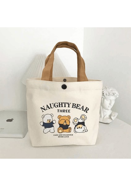 Yeni Ayı Kanvas Çanta Kız Öğrenci Taşınabilir Iş Küçük El Öğle Yemeği Çantası El Çantası Kanvas Çanta Hediye Çantası (Yurt Dışından) indirimleri