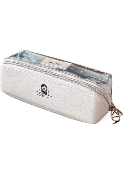 Yeni Japon Basit Şeffaf Kalem Çantası, Çift Katmanlı Minimalist Tarz Kırtasiye Kutusu, Ortaokul ve Liseler Için Süper Popüler Kız Niş Kırtasiye (Yurt Dışından)