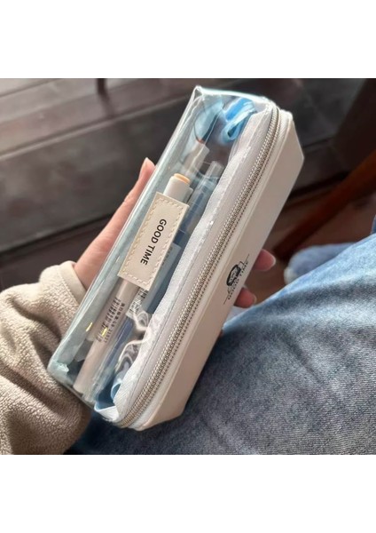 Yeni Japon Basit Şeffaf Kalem Çantası, Çift Katmanlı Minimalist Tarz Kırtasiye Kutusu, Ortaokul ve Liseler Için Süper Popüler Kız Niş Kırtasiye (Yurt Dışından) modelleri