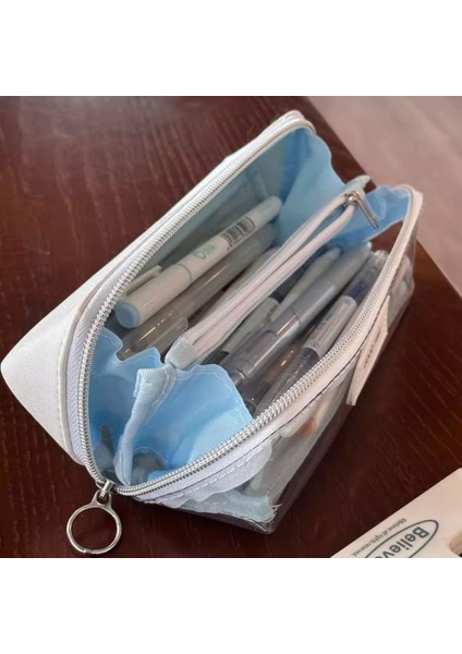 Yeni Japon Basit Şeffaf Kalem Çantası, Çift Katmanlı Minimalist Tarz Kırtasiye Kutusu, Ortaokul ve Liseler Için Süper Popüler Kız Niş Kırtasiye (Yurt Dışından) indirimleri