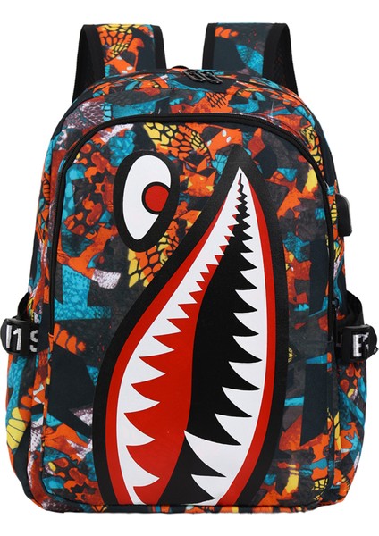 2025 Yeni Köpekbalığı Baskılı Sırt Çantası Serin Trend Büyük Kapasiteli Sırt Çantası Öğrenci Okul Çantası (Yurt Dışından)