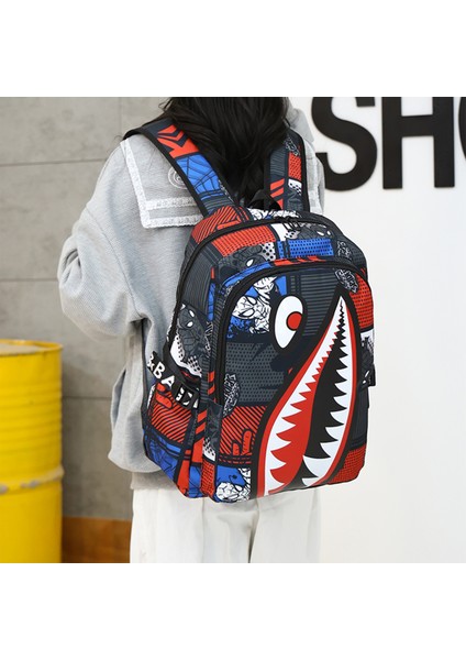 2025 Yeni Köpekbalığı Baskılı Sırt Çantası Serin Trend Büyük Kapasiteli Sırt Çantası Öğrenci Okul Çantası (Yurt Dışından) modelleri