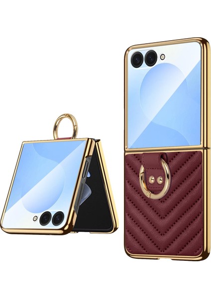 Samsung Galaxy Z Flip7 Için Dream Metal Halka Pu Telefon Kılıfı (Yurt Dışından)