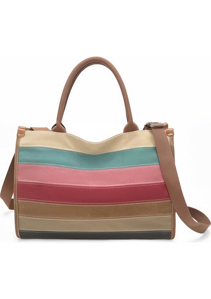 2025 Yeni Retro Kontrast Renkli Omuz Çantası Tote Gökkuşağı Çanta Kadın Çantası Modaya Uygun Her Şeye Uygun Basit Çanta Kadın (Yurt Dışından)