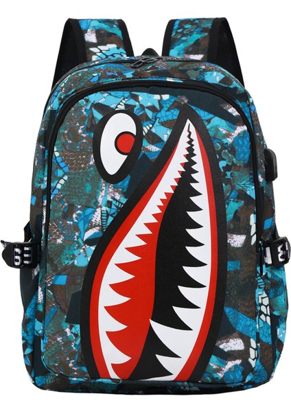 2025 Yeni Köpekbalığı Baskılı Sırt Çantası Serin Trend Büyük Kapasiteli Sırt Çantası Öğrenci Okul Çantası (Yurt Dışından)