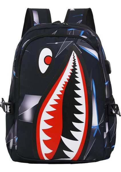 2025 Yeni Köpekbalığı Baskılı Sırt Çantası Serin Trend Büyük Kapasiteli Sırt Çantası Öğrenci Okul Çantası (Yurt Dışından)